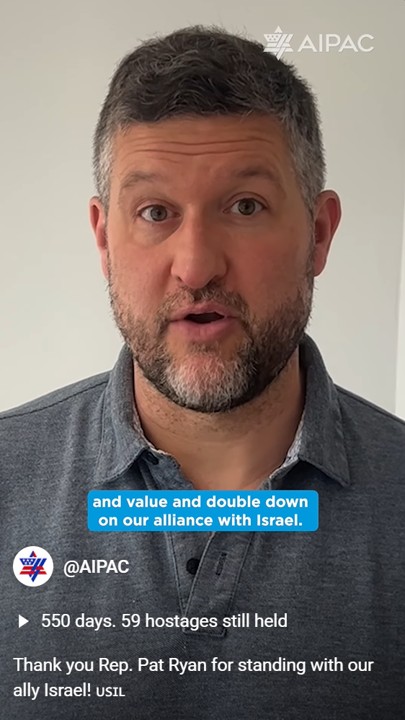 Pat Ryan in AIPAC video celebrating Israel's 77th birthday: 'celebrate and value and double down on our alliance with Israel' on day 570+ of Gaza genocide